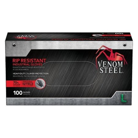 Venom Steel 614N, Nitrile Disposable Gloves, 6 mil Palm, Nitrile, Powder-Free, L, Black VEN6143N